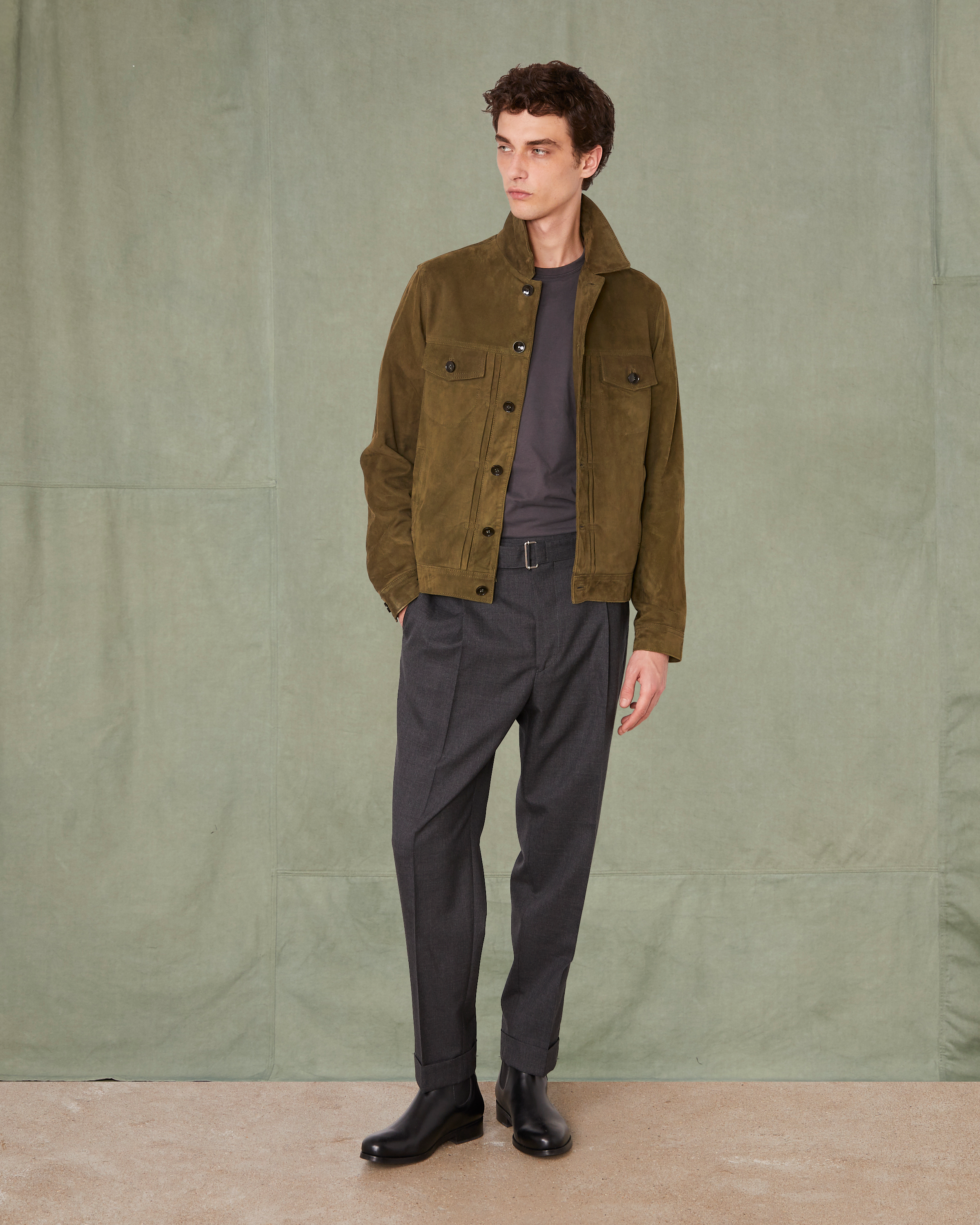 Officine Générale Liam Suede Jacket - Olive Original