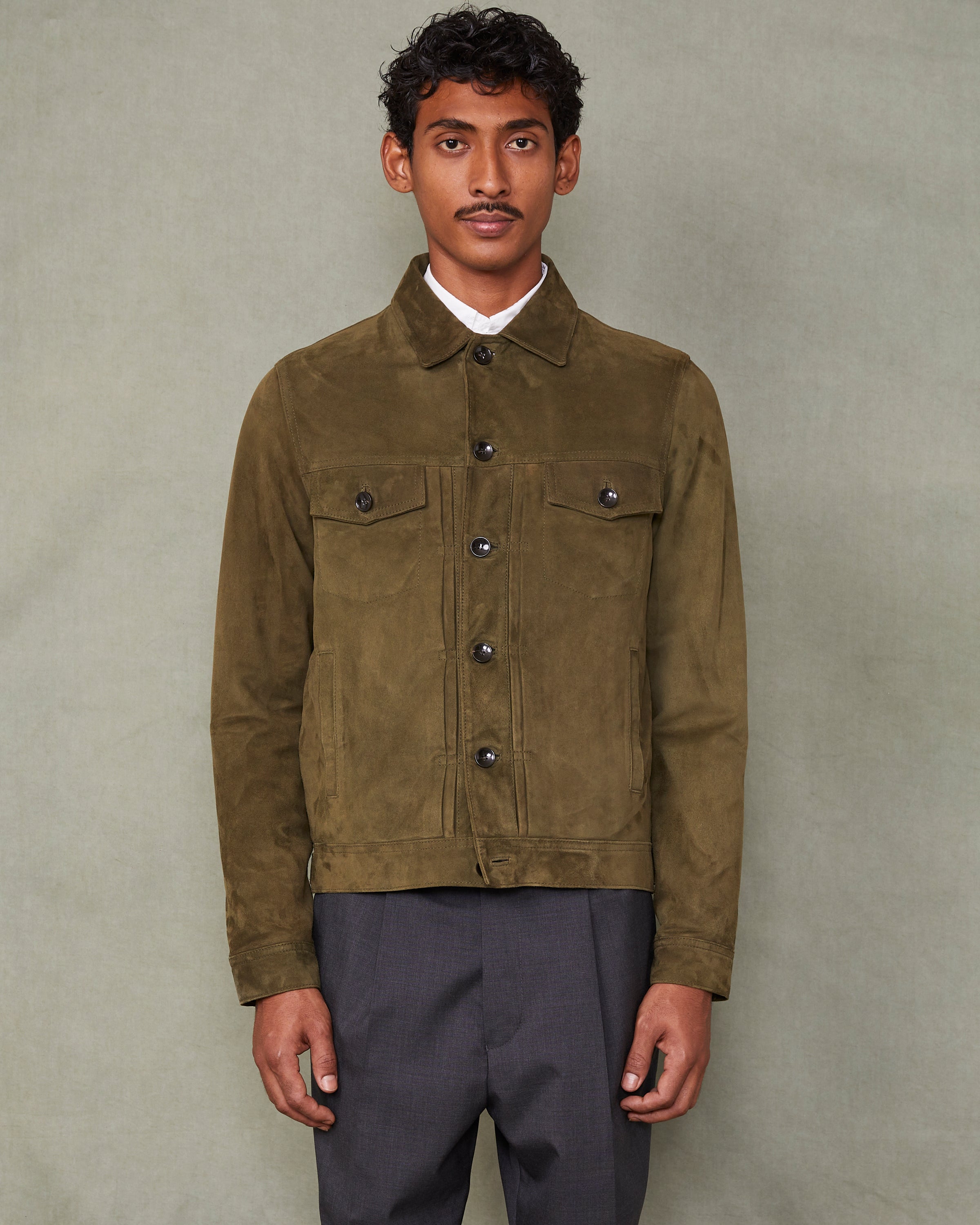 Liam jacket goat leather | olive original – Officine Générale
