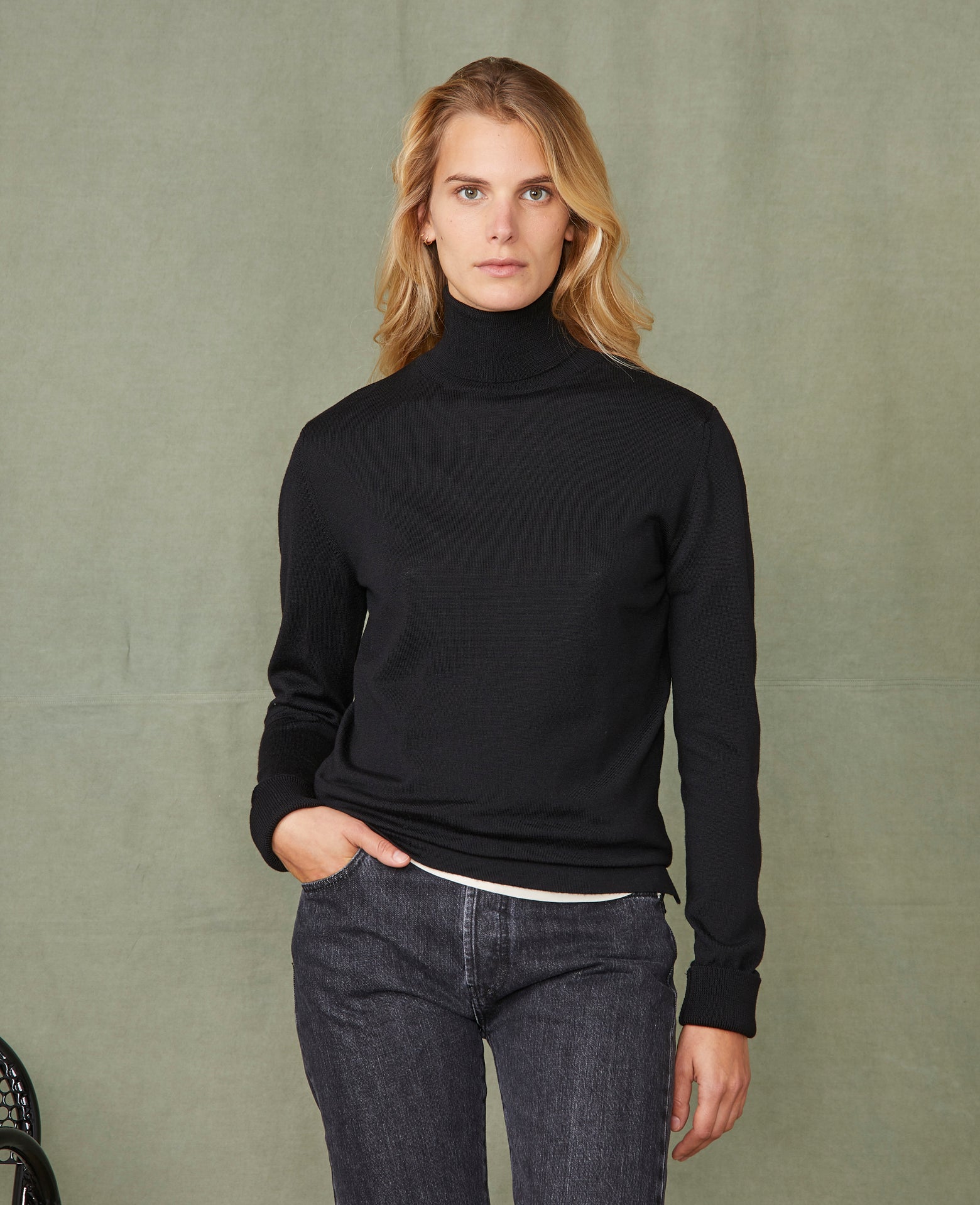 Women's black merino wool turtleneck clearance sweater