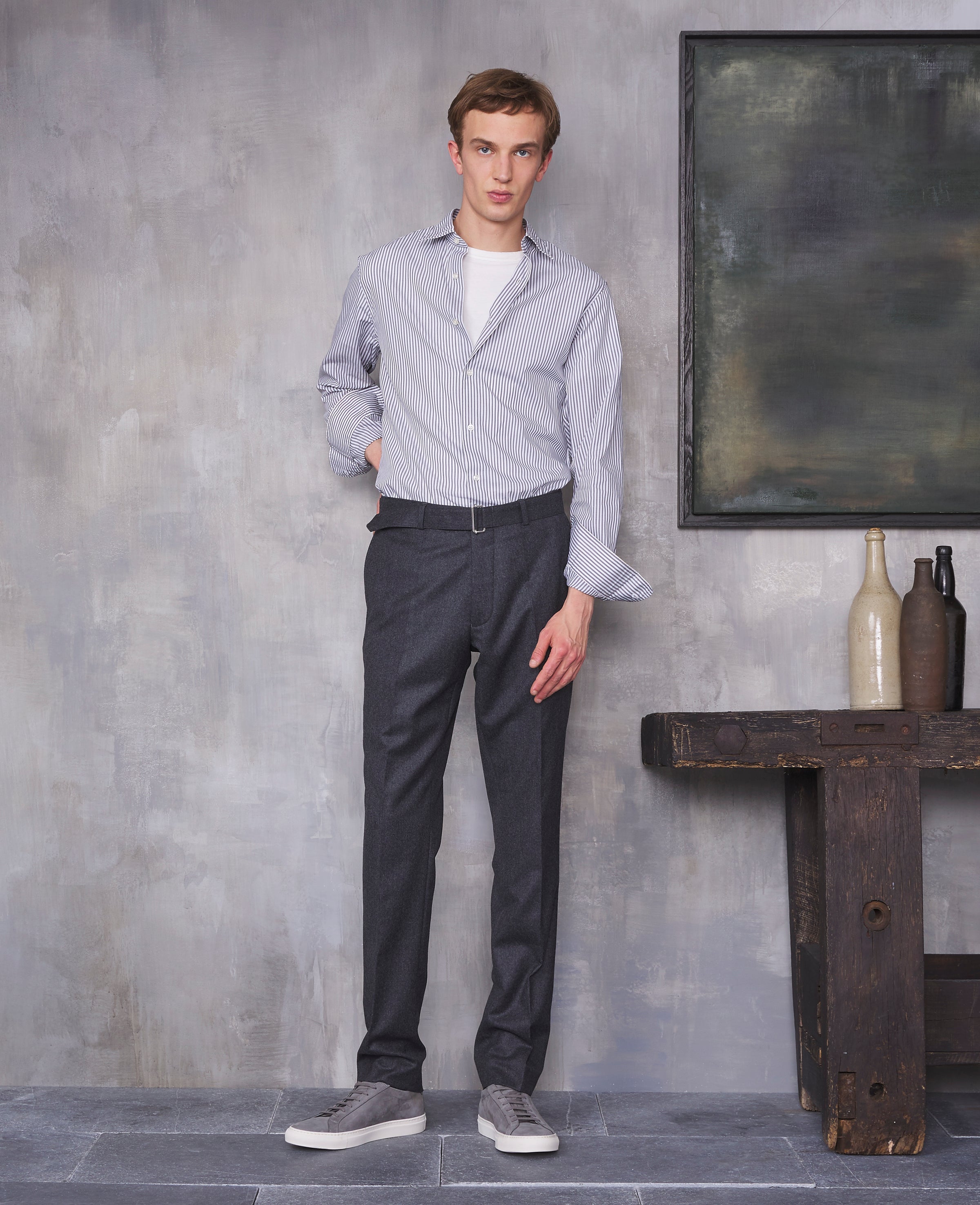 Acne Studios Tailored Wool Blend Trousers - Black/Grey Stripe | Garmentory