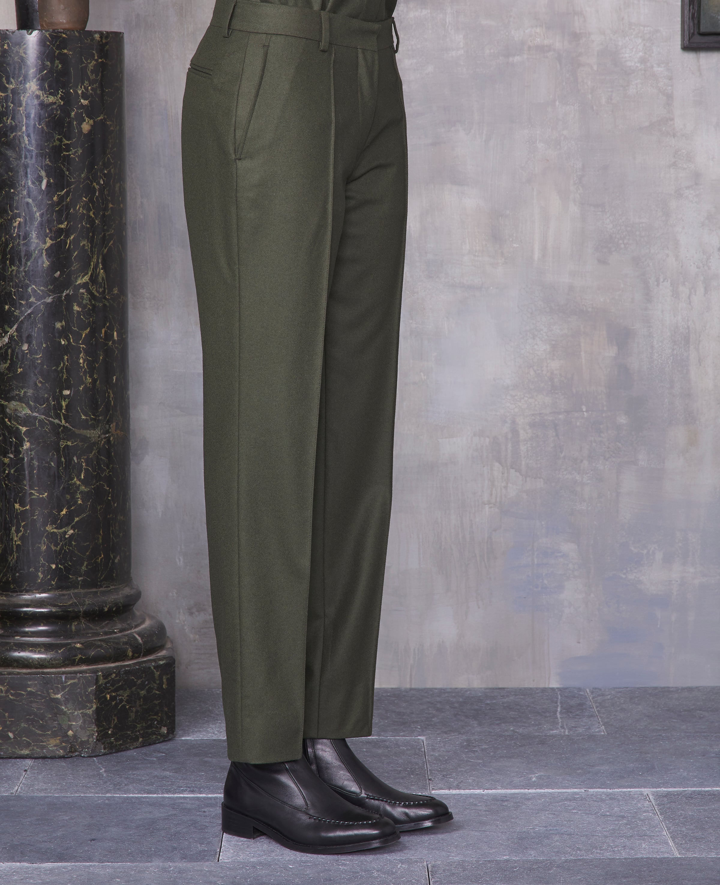 Traditional Wool Pants - Gray Herringbone